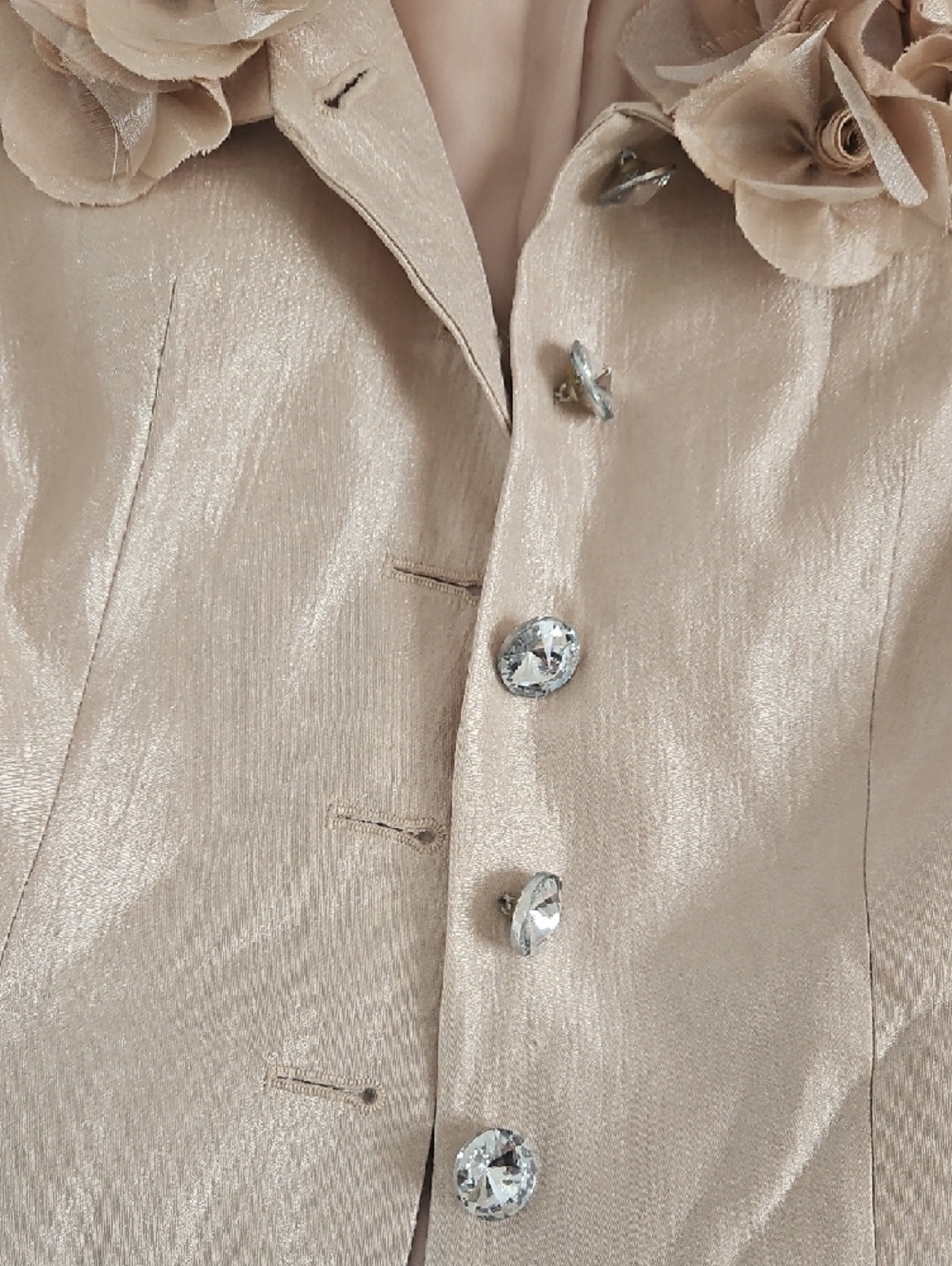 Adrianna Papell Champagne Floral-Trim Evening Blazer - Picture 4 of 7